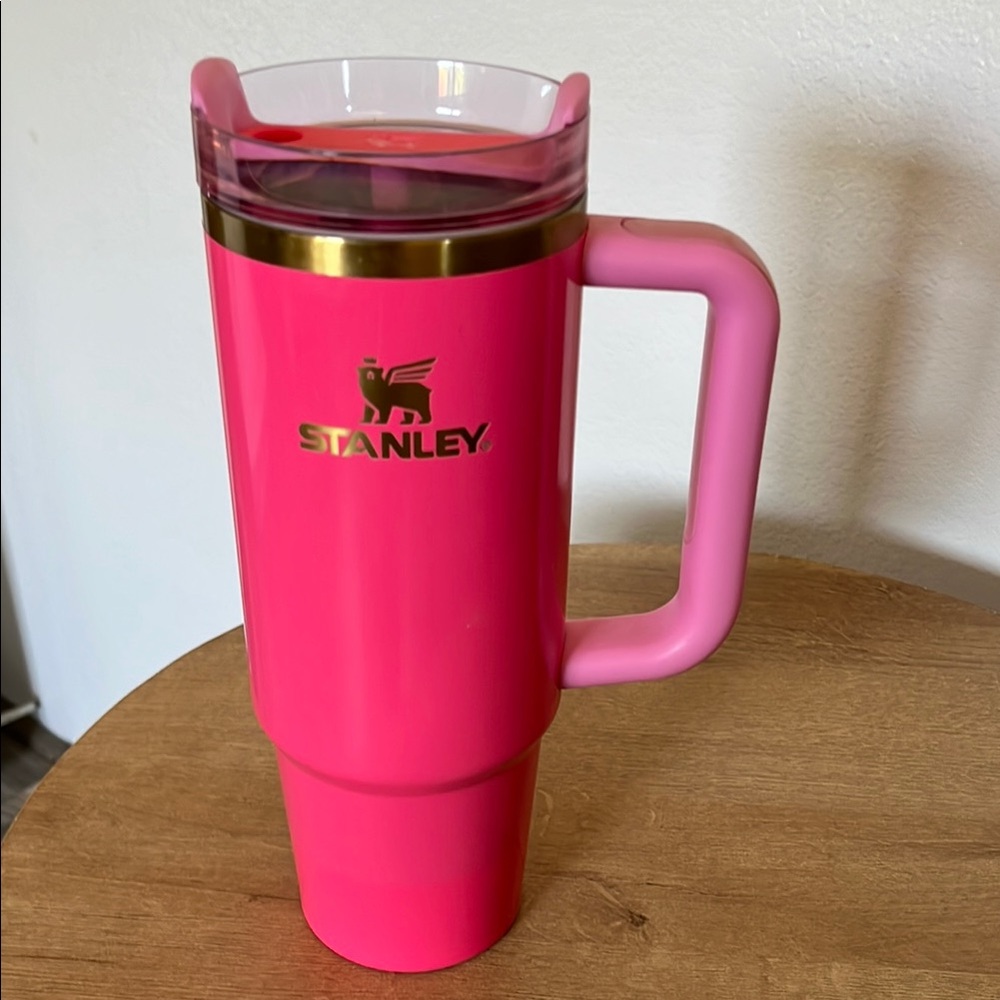 Stanley Hot Pink Travel Mug with Gold Accent